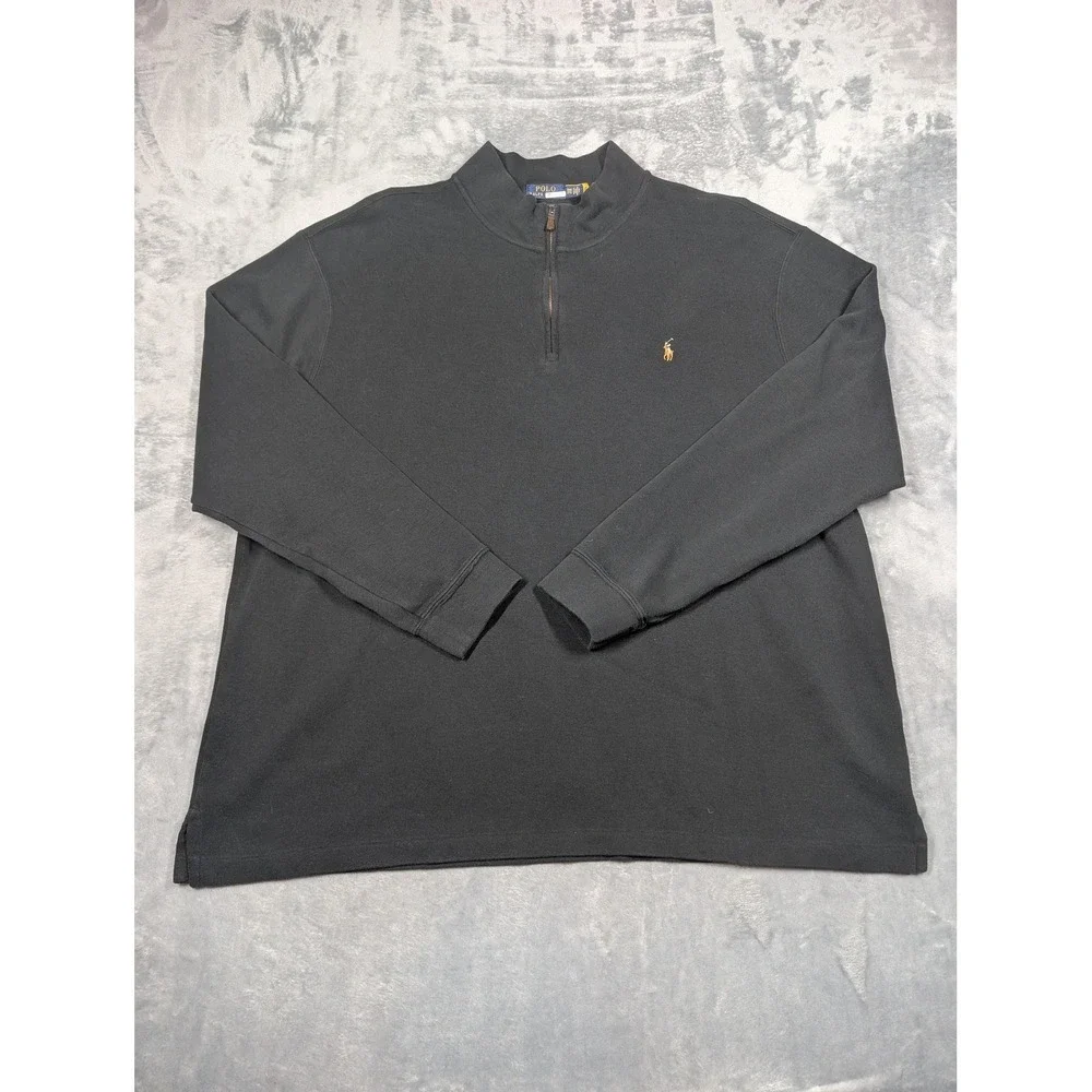 Polo Ralph Lauren Sweatshirt Mens Big 3X Black Estate Rib Quarter Zip Mock Neck
